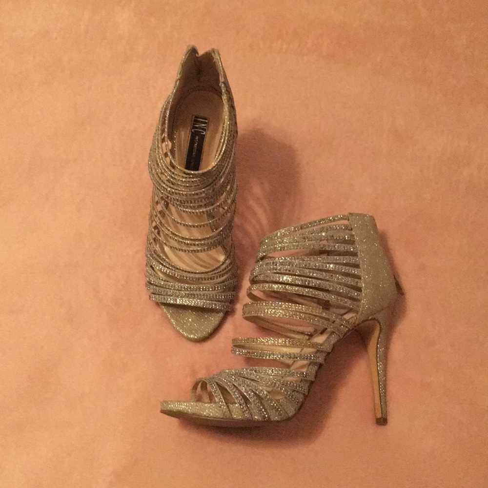 INC sparkly silver heels